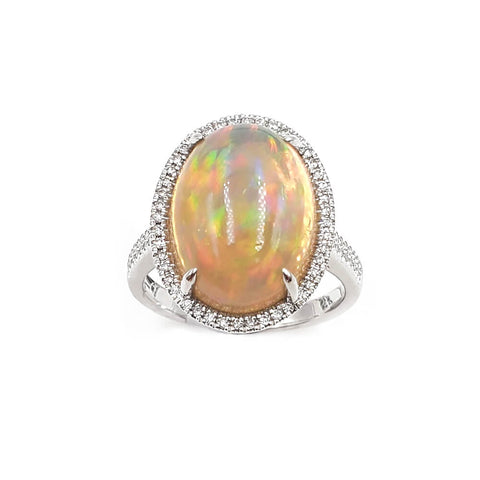 14K White Gold Diamond Opal Ring, 5.4g, Size 6.0