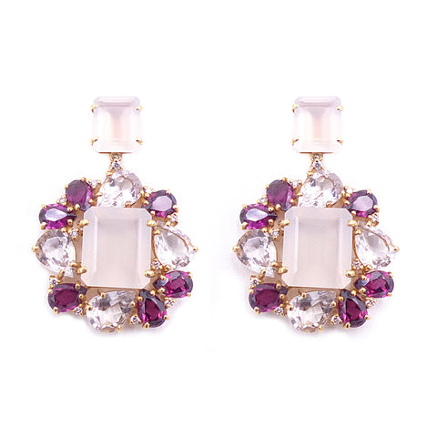 Vianna Brasil Gemstone Dangle/Drop Earrings with Rhodolite, Crystal, & Diamonds
