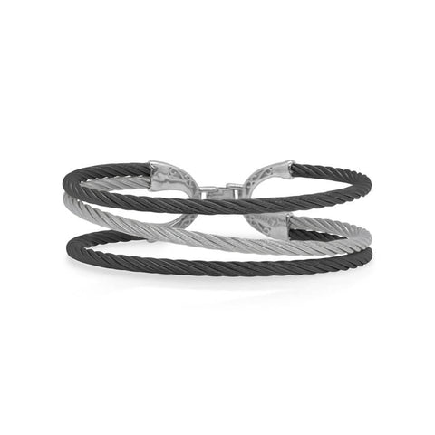 ALOR Black & Grey Cable Transverse Bangle Bracelet 04-54-1301-00