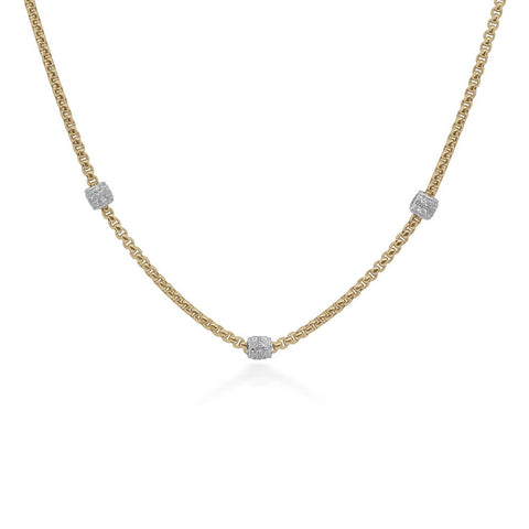 ALOR Yellow Chain Expressions Barrel Station Necklace with 14kt White Gold & Diamonds 08-37-1038-11
