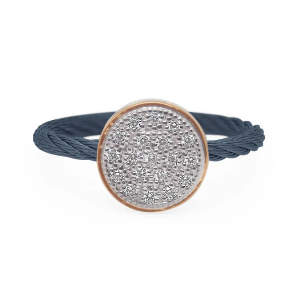 ALOR Blueberry Cable Taking Shapes Disc Ring with 18kt Rose Gold & Diamonds 02-24-1662-11