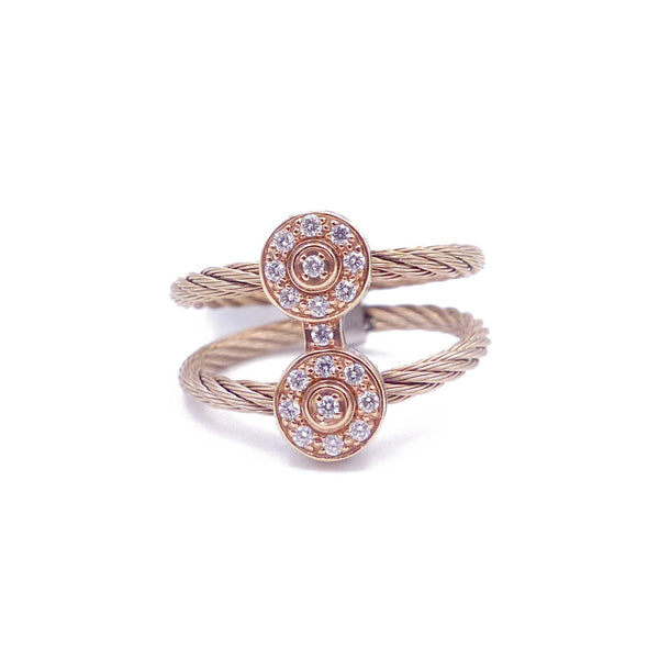 ALOR Classique 18K Rose Gold & Carnation Cable Diamond Ring 02-26-1252-11