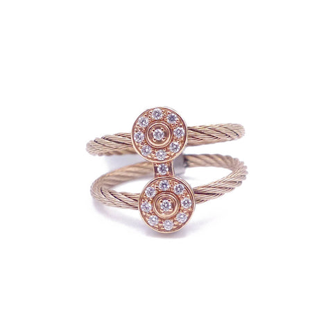 ALOR Classique 18K Rose Gold & Carnation Cable Diamond Ring 02-26-1252-11
