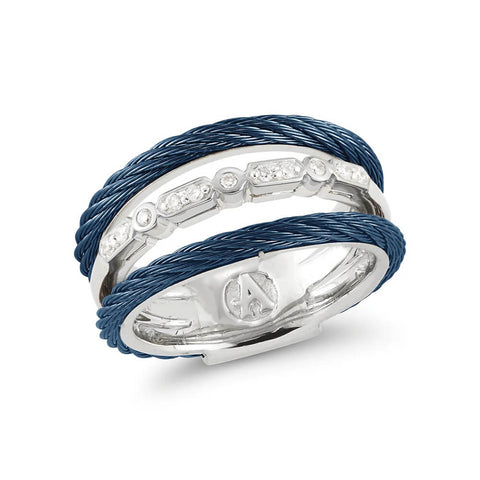 ALOR 18K White Gold Blueberry Cable Diamond Layered Ring 02-28-S073-11