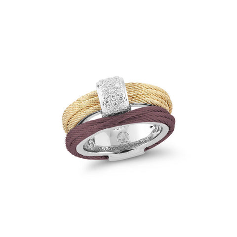 ALOR 18K White Gold Carnation & Burgundy Diamond Ring 02-29-S411-11