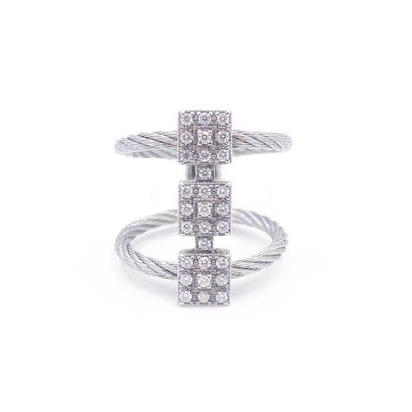 ALOR 18K White Gold Gray Cable Diamond Ring 02-32-1334-11