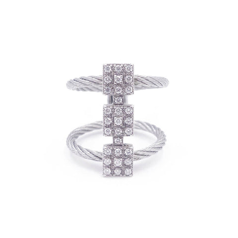 ALOR 18K White Gold Gray Cable Diamond Ring 02-32-1334-11