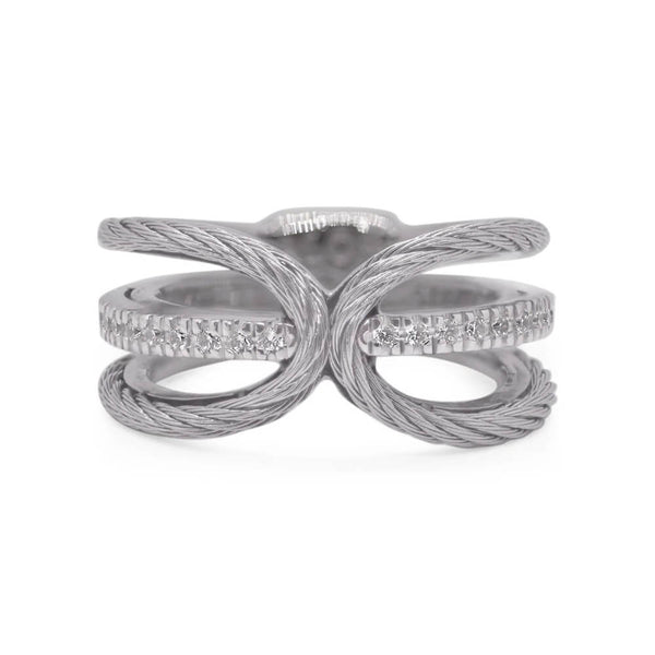 ALOR Classique 18K White Gold Gray Cable Diamond Ring 02-32-2818-11