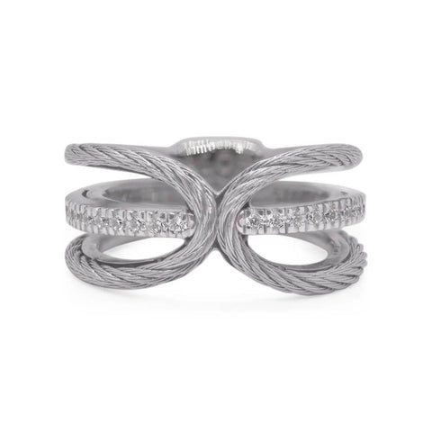 ALOR Classique 18K White Gold Gray Cable Diamond Ring 02-32-2818-11