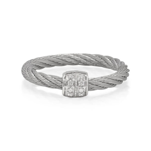 ALOR Barrel Gray Cable Diamond Stackable Ring 02-32-S917-11