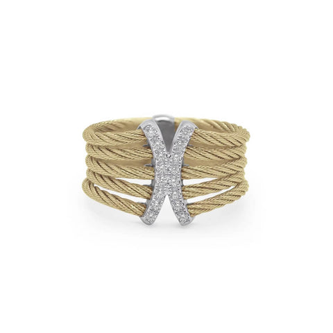 ALOR Classique 18K White Gold & Yellow Cable Diamond Ring 02-37-1926-11