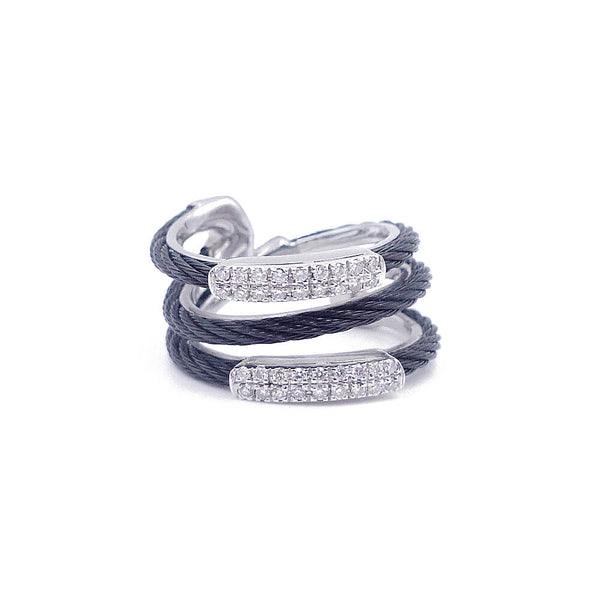 ALOR Noir 18K White Gold Black Cable Diamond Ring 02-52-1311-11