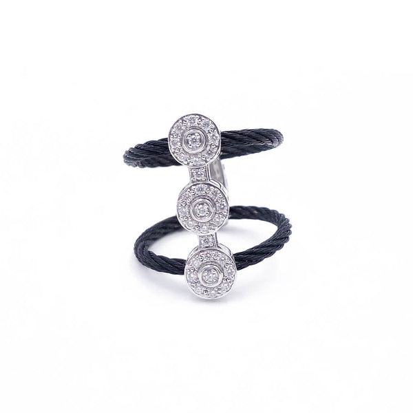 ALOR Noir 18K White Gold Black Cable Diamond Ring 02-52-1332-11