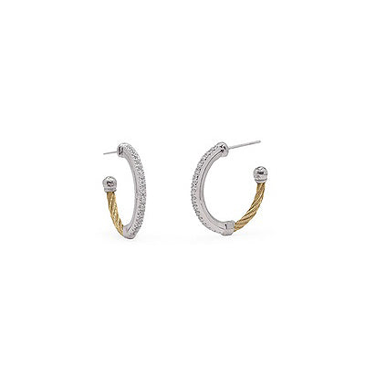 ALOR Classique 18K White Gold Yellow Cable Diamond Hoop Earrings 03-37-2111-11