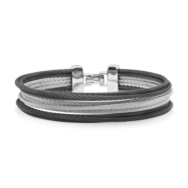 ALOR Black & Grey Cable Triple Stack Bangle Bracelet 04-54-0413-00