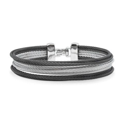 ALOR Black & Grey Cable Triple Stack Bangle Bracelet 04-54-0413-00