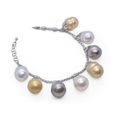 ALOR Grey Chain South Sea Pearl Charm Bracelet 06-32-P808-03