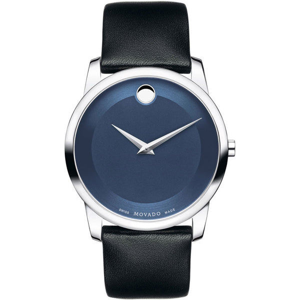 Movado Museum Classic Blue Dial Black Leather Strap Men's Watch 0606610