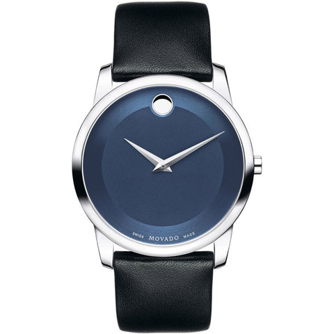Movado Museum Classic Blue Dial Black Leather Strap Men's Watch 0606610