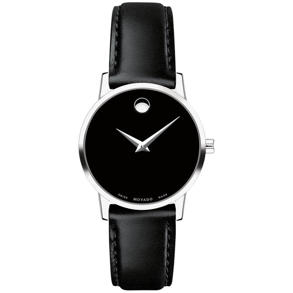 Movado Museum Classic Black Dial Black Leather Strap Women's Watch 0607274