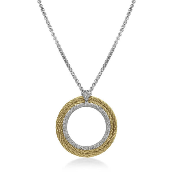 ALOR Large Open Circle Yellow & Gray Cable Diamond Necklace 08-34-1065-11