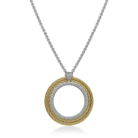 ALOR Large Open Circle Yellow & Gray Cable Diamond Necklace 08-34-1065-11