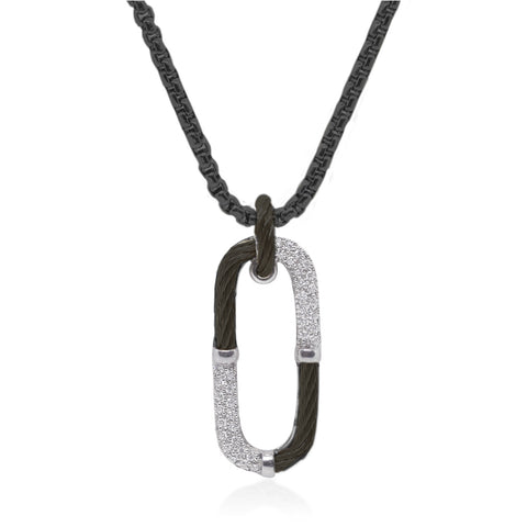 ALOR 14K White Gold Black Cable Diamond Paperclip Necklace 08-52-0820-11