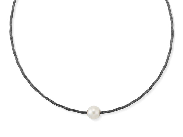 ALOR Black Cable Choker Necklace with Freshwater Pearl 08-52-P102-00