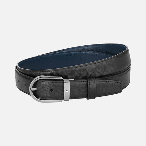 Montblanc Horseshoe Buckle Black/Blue 30 MM Reversible Leather Belt MB128763