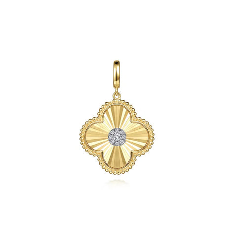 Gabriel 14K Yellow Gold Bujukan Diamond Cut Diamond Clover Medallion Pendant PT6601Y45JJ