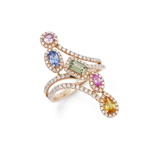 14K Rose Gold Diamond and Multi-Color Sapphire Ring, 4.42g, Size 7.0