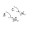 14K White Gold Diamond Cross Drop Earrings