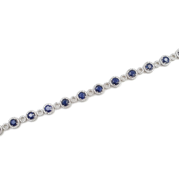 14K White Gold Diamond Sapphire Bracelet
