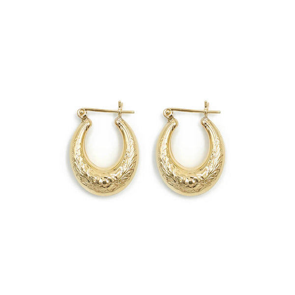 14K Yellow Gold Tapered Oval Hoop Earrings, 2.0g