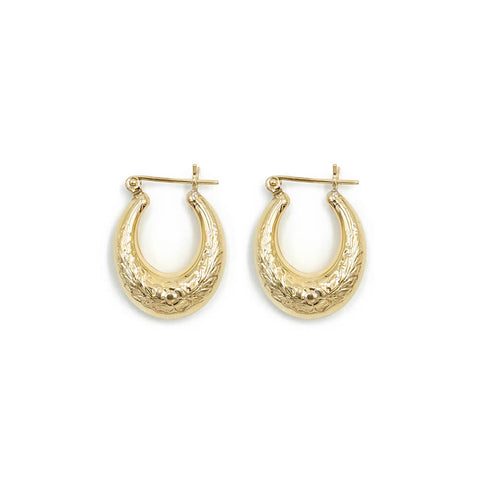 14K Yellow Gold Tapered Oval Hoop Earrings, 2.0g