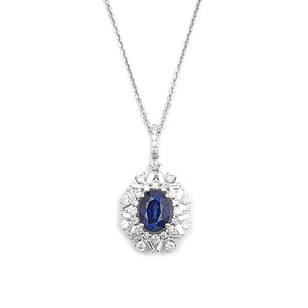18K White Gold Diamond Sapphire Pendant