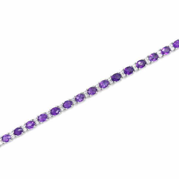 18K White Gold Amethyst and Diamond Ladies Tennis Bracelet, 11.22g