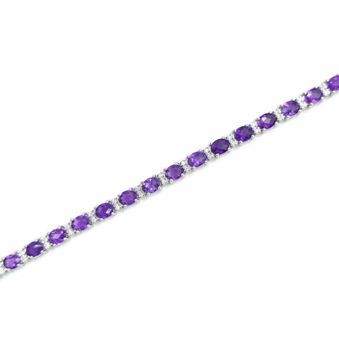 18K White Gold Amethyst and Diamond Ladies Tennis Bracelet, 11.22g
