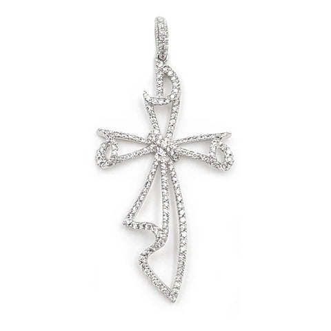 18K White Gold Diamond Cross Pendant Necklace BF2100