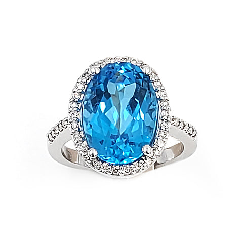 14K White Gold Diamond Blue Topaz Ring