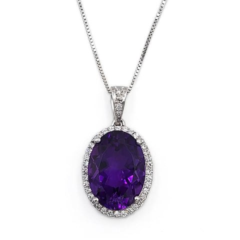 14K Whtie Gold Diamond Amethyst Pendant