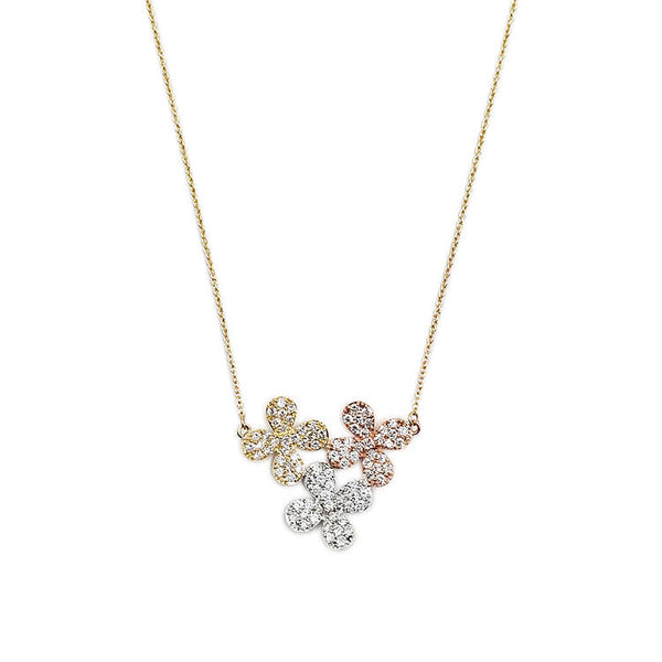 14K Tri-Color Flower Pendant Necklace