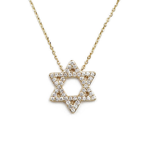 14K Yellow Gold Diamond Star of David Pendant Necklace