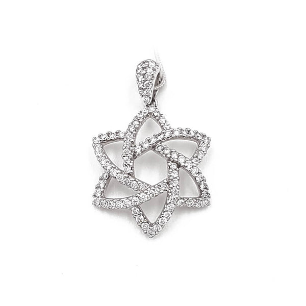 18K White Gold Diamond Star of David Pendant Necklace