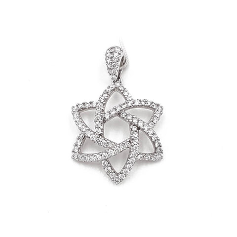 18K White Gold Diamond Star of David Pendant Necklace