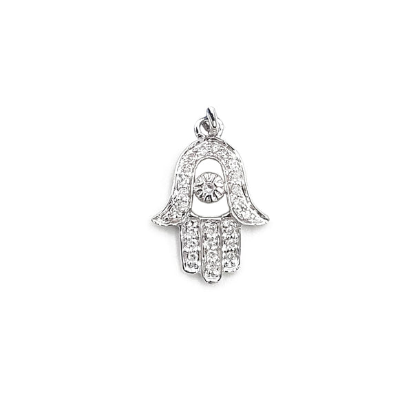 14K White Gold Diamond Hamsa Hand Pendant