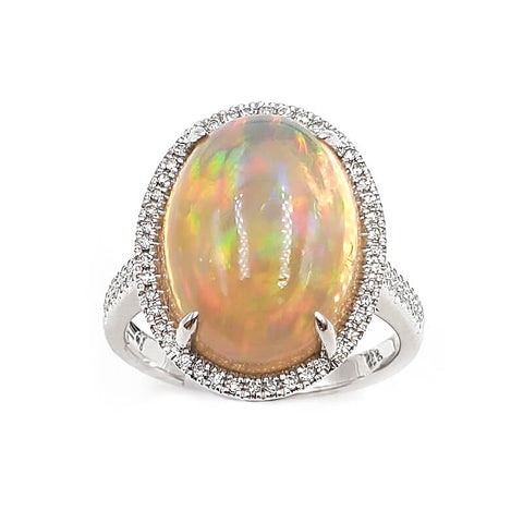14K White Gold Diamond Opal Ring, 5.4g, Size 6.0