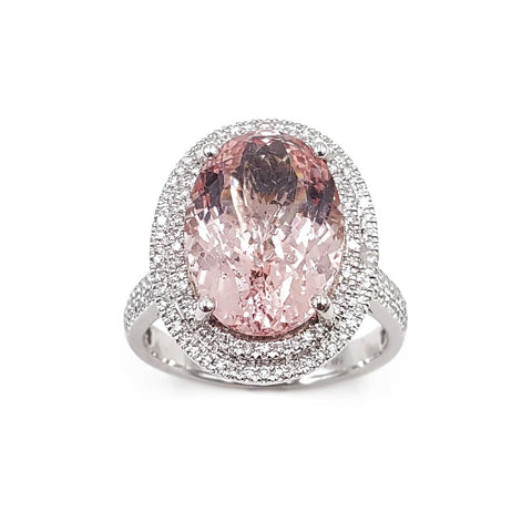 14K White Gold Diamond Morganite Ring, 5.2g, Size 6.25