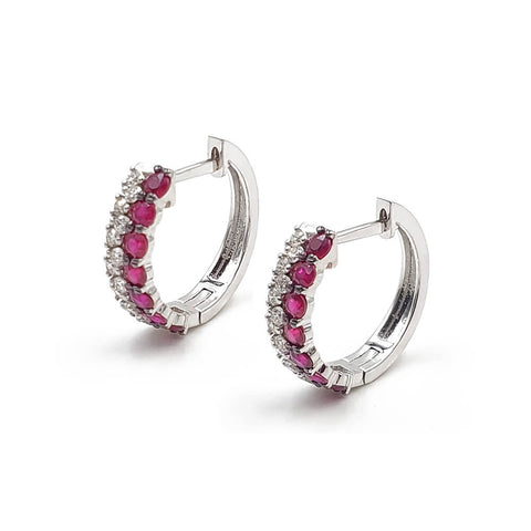 18K White Gold Diamond Ruby Earrings 1002504185