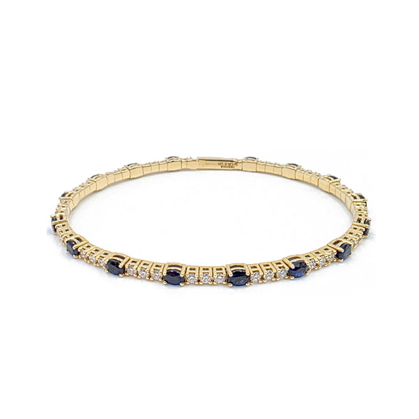 18K White Gold Blue Sapphire and Diamond Bangle Bracelet